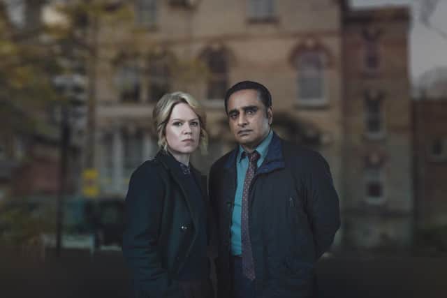 Sinead Keenan as DCI Jessica James and Sanjeev Bhaskar as DI Sunny Khan in Unforgotten. Picture: ITV