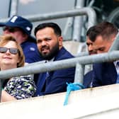 Azeem Rafiq (centre) in the stands during day three of the third LV= Insurance Test Series Match at Emerald Headingley Stadium, Leeds. Picture date: Saturday June 25, 2022.