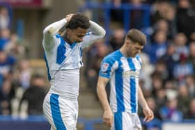Huddersfield Town's Josh Koroma rues missing a great opportunity, firing over the bar against Swansea City. Picture: Tony Johnson.