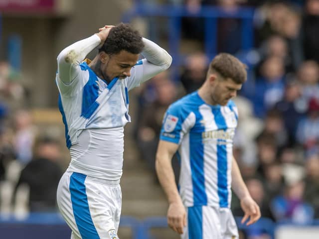 Huddersfield Town's Josh Koroma rues missing a great opportunity, firing over the bar against Swansea City. Picture: Tony Johnson.
