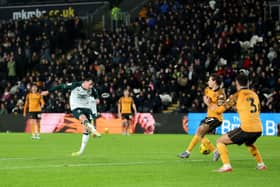 Middlesbrough's Alex Gilbert scores their side's second goal of the game during the Sky Bet Championship at MKM Stadium, Hull. Picture: Nigel French/PA Wire.