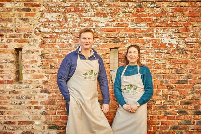 Edward and Emma Wilkinson of Herb Fed Poultry. The business was back up and running in time for Easter after being wiped out by a double hit of bird flu.