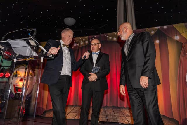 The brothers receive their Outstanding Contribution Award at the Oliver Awards in Leeds from the late Harry Gration in 2019
