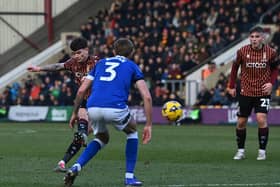 Bradford's City's Jenson Metcalfe scores against Cardiff City. Picture: Jonathan Gawthorpe