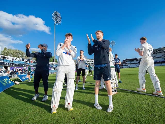 Yorkshire thank the fans for their support after victory over Worcestershire. Picture by Allan McKenzie/SWpix.com
