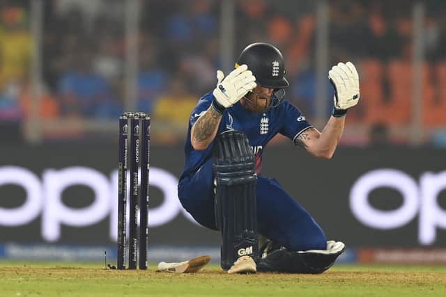 What have I done? Ben Stokes cannot hide his frustration after losing his wicket. Photo by Gareth Copley/Getty Images.