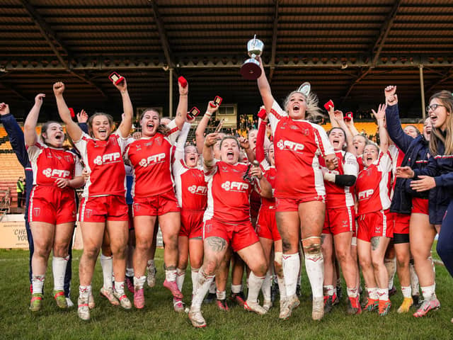 Hull KR Women celebrate their 2023 Championship Grand Final triumph. (Photo: Hull KR)