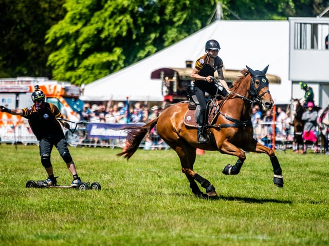First time at the Yorkshire Game & Country Fair Horseboarding UK displaying the skills in the main area. Picture By Yorkshire Post Photographer,  James Hardisty
