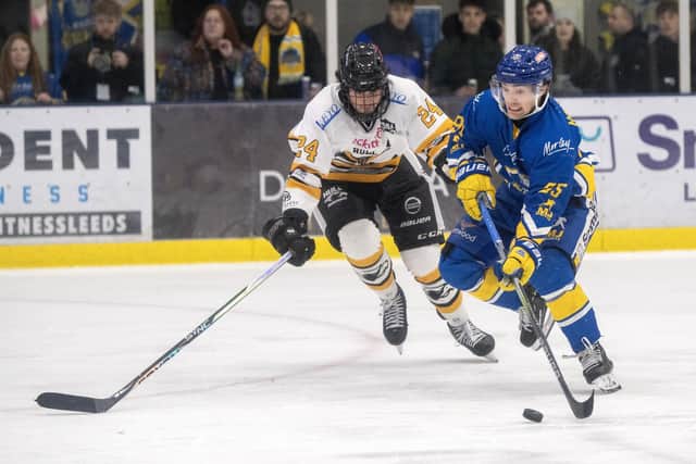 FAMILIAR FACES: Brock Bartholomew and Mac Howlett will come up against each other again twice this weekend when Leeds Knights and Hull Seahawks meet in the NIHL National play-offs group phase. Picture: Bruce Rollinson.
