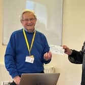 Yorkshire Air Ambulance volunteer Mike Bevington received a cheque for £200 from the Oddfellows.