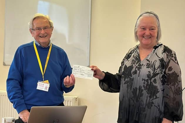 Yorkshire Air Ambulance volunteer Mike Bevington received a cheque for £200 from the Oddfellows.