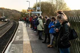 Manchester bound commuters at Slaithwaite Railway Station.  Slaithwaite has become "the commuter town you can't commute from" as a result of mass train cancellations in recent months. Picture Bruce Rollinson