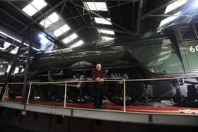 Peter Townend with his former 'charge' Flying Scotsman on the turntable in 2017