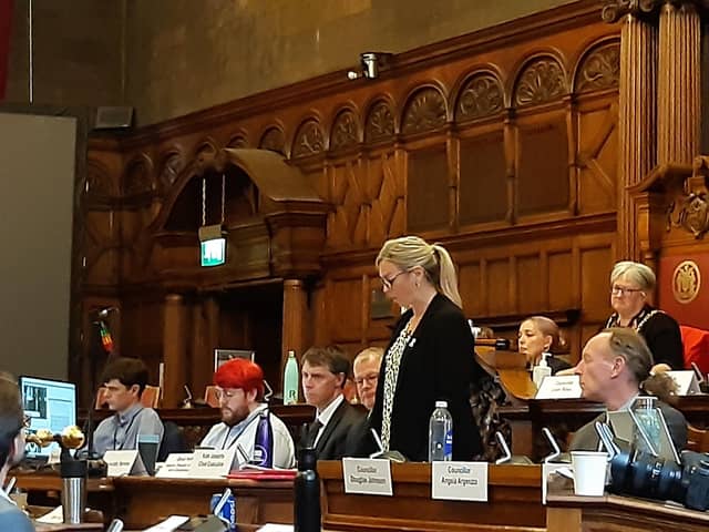 Chief executive of Sheffield City Council, Kate Josephs, apologises on behalf of the council for its actions during the street trees scandal. She was speaking during an extraordinary meeting of the council