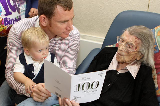 Gladys Rushworth with grandson Carl and greatgrandson Harrison on her 100th birthday back in  2012