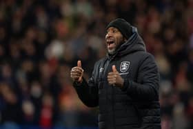 Huddersfield Town boss Darren Moore barks out the orders versus Middlesbrough. Picture: Bruce Rollinson.
