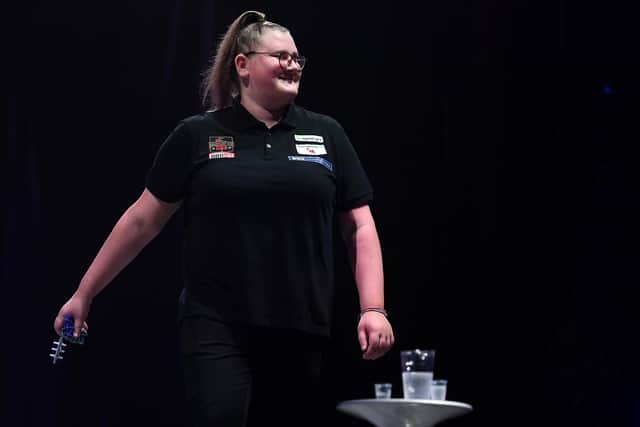 Beau Greaves reacts after victory in  the match against Aileen de Graaf on  Day Six of the BDO Darts Championships 2020 at O2 Indigo on January 09, 2020. (Picture: Alex Davidson/Getty Images)