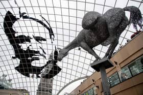 LOOMING PRESENCE: Leeds United manager Daniel Farke's image at Trinity shopping centre in Leeds