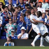 Leeds United's Joel Piroe (left) celebrates with team mate Wilfried Gnonto (right) after scoring scoring his side’s third goal during the Sky Bet Championship match at Portman Road, Ipswich. Picture:: George Tewkesbury/PA Wire.