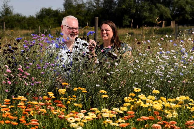 Hannah and Martin Lamb turned some land on Hannah's mum's farm into an allotment during Covid and have now launched  Yorkshire Edible Flowers. Picture taken by Yorkshire Post Photographer Simon Hulme
