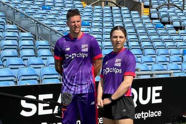 Phoebe Franklin, right, and Brydon Carse of the Northern Superchargers at Headingley earlier this week.