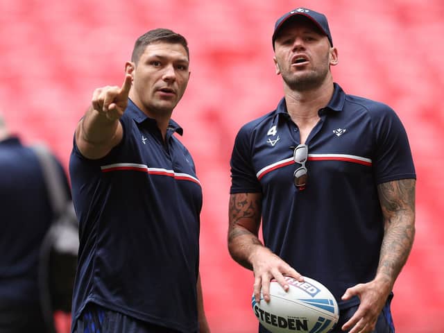 BIG CALL: Hull Kingston Rovers' captain Shaun Kenny-Dowall with Ryan Hall (left) pictured during Friday's Captains' Run at Wembley Stadium ahead of Saturday's Challenge Cup Final. Picture by Paul Currie/SWpix.com