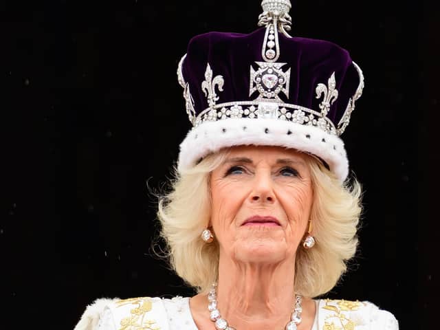Queen Camilla on the balcony of Buckingham Palace, London, following the coronation. Photo: Leon Neal/PA Wire