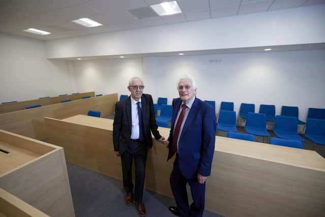 Kevin McLoughlin, senior coroner, for West Yorkshire eastern coroner’s service (left) and Les Shaw Wakefield Council's cabinet member for resources and property, pictured inside the main coroner's court at Mulberry House, Merchant Gate, Wakefield.