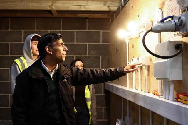 Prime Minister Rishi Sunak during a visit to the Construction Skills Village in Eastfield, Scarborough. Picture date: Thursday January 25, 2024. Darren Staples/PA Wire