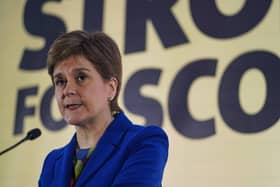 First Minister Nicola Sturgeon, leader of the SNP Party, speaks during a press conference on November 23, 2022 in Edinburgh