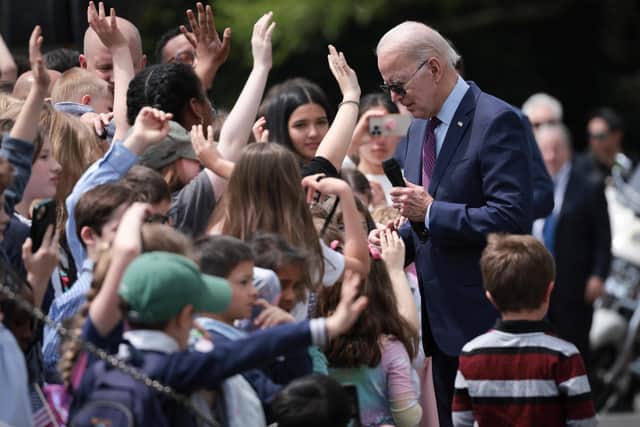 U.S. President Joe Biden takes questions from children during an event marking Take Your Child To Work Day April 27, 2023 in Washington, DC. (Photo by Win McNamee/Getty Images)