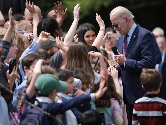 U.S. President Joe Biden takes questions from children during an event marking Take Your Child To Work Day April 27, 2023 in Washington, DC. (Photo by Win McNamee/Getty Images)