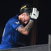 Ben Stokes can't hide his frustration after his dismissal in Bangalore. Photo by Dibyangshu Sarkar/AFP via Getty Images.