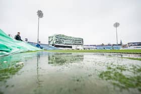 Water pours off the covers at Headingley in April 2018 as groundstaff battle in vain to get the County Championship game against Essex under way after the "Beast from the East" left havoc in its wake. Picture by Allan McKenzie/SWpix.com