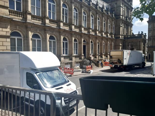 The crew packing up at Halifax Town Hall today