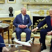 King Charles III and US President Donald Trump during a bilateral meeting in the Oval Office of the White House, Washington DC, on day two of the state visit to the US. Photo credit: Chris Jackson/PA Wire