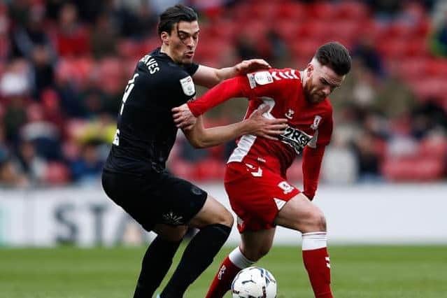 Aaron Connolly (right) playing against Hull City on loan at Middlesbrough last season.