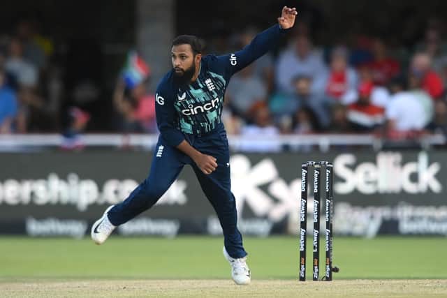 Adil Rashid bowling during the third one-day international against South Africa. The Yorkshire leg-spinner captured 3-68 from his 10 overs. Photo by Alex Davidson/Getty Images.