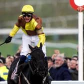 Paul Townend celebrates winning the Boodles Cheltenham Gold Cup Chase aboard Galopin Des Champs on day four of the Cheltenham Festival at Cheltenham Racecourse. Picture date:(Picture: Mike Egerton)