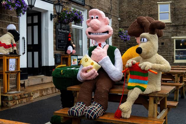 Hawes Yarnbombers latest creations, Wallace and Gromit.