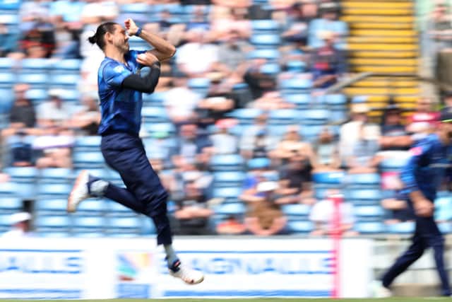 Yorkshire's David Wiese steams in against Derbyshire. Picture by John Clifton/SWpix.com