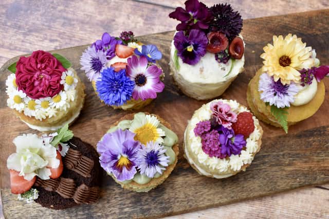Some of the cakes produced using Yorkshire Edible Flowers