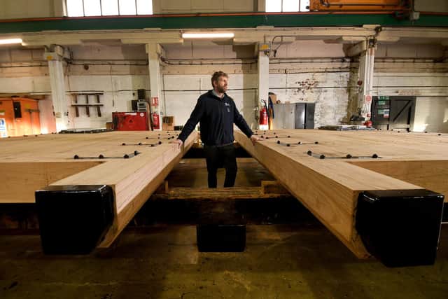 Workshop Supervisor Andrew Bayliss pictured with lock gates that are destined for Ripon Canal, at the Canal Trusts Workshop, Stanley Ferry, Stanley, Wakefield
.Picture by Simon Hulme
