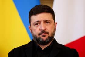 Ukrainian President Volodymyr Zelensky during a meeting in Downing Street, London. PIC: Toby Melville/PA Wire