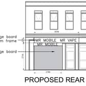 Elevations for signs installed at the rear of Mr Mobile Mr Vape, in Front Street, Acomb, York. Picture is from York Council's planning portal, available for all LDRS partners to use.