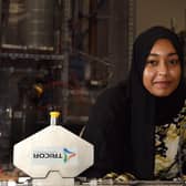 Fatima Bilal, senior project engineer at  C-Capture in Leeds  with a  VLE Lab Scale model machine that finds out the vicosity of C-Capture solvents with flow. Picture: Gary Longbottom.