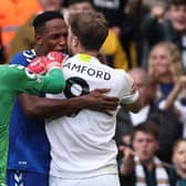 Patrick Bamford and Yerry Mina clashed in the Premier League when Leeds United faced Everton. Image: Marc Atkins/Getty Images