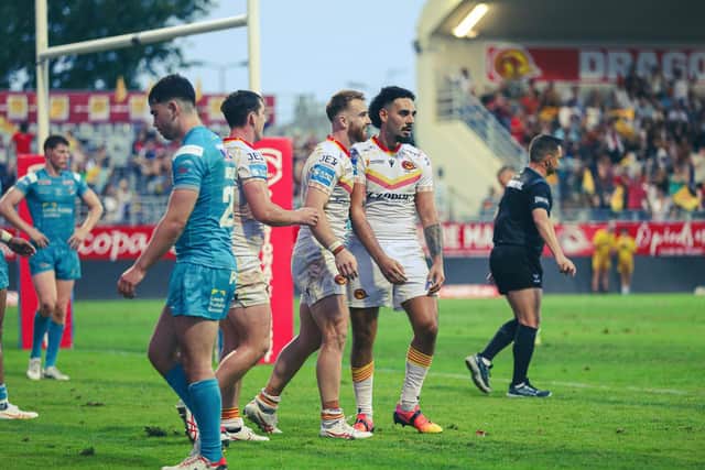 The Rhinos suffered another crushing defeat in Perpignan last week. (Photo: Rémi Vignaud/Catalans Dragons/SWpix.com)
