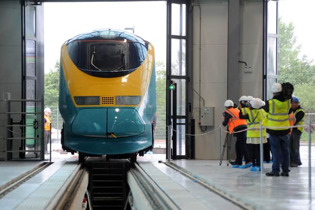 A Eurostar power car is delivered to the college, which trained rail engineering apprentices to work on projects such as HS2