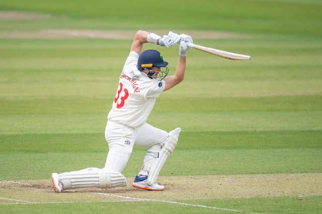 Fit for a king: Marnus Labuschagne hits out on his way to an unbeaten 170 against Yorkshire on day three at Headingley. Picture by Allan McKenzie/SWpix.com